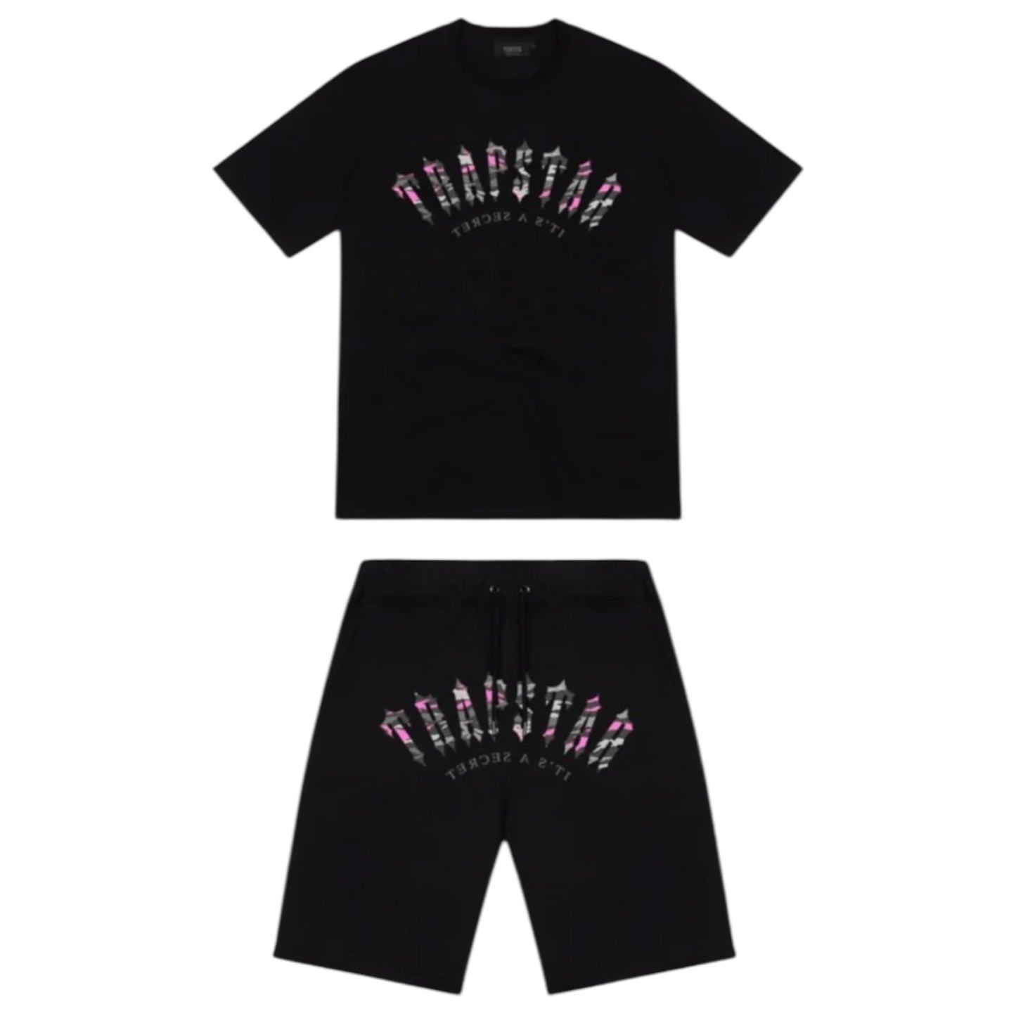 Trapstar Irongate Arch Camo T-Shirt Shorts Set Black/Pink